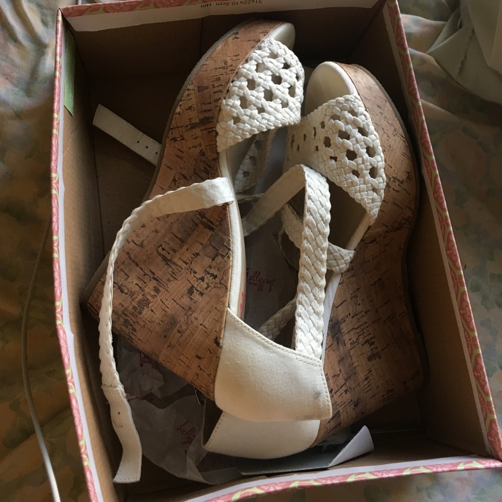 White canvas wedges
